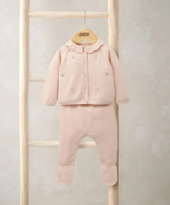 Peter Pan Collar Embroidered Top & Leggings Set