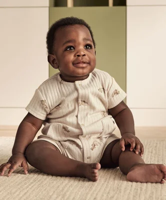 Rhino Ribbed Romper - Beige / 3-6 Months