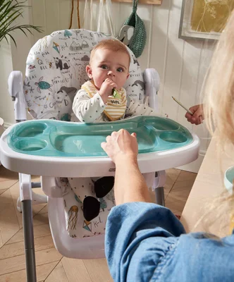 Mamas & Papas Snax Adjustable Baby High Chair for 6 Months Plus, Toddlers, Reclining, Foldable Highchair with Wipeable Removable Tray, Baby Feeding Chair, 108 x 84 x 59 cm