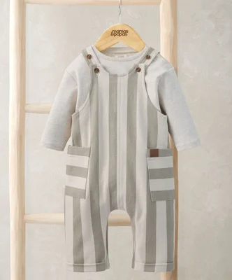 Stripped Dungarees & Ribbed Top