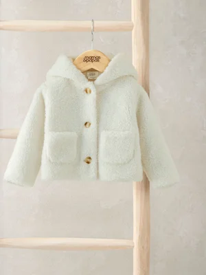 Mamas & Papas Cream Borg Jacket With 3D Bear Ears