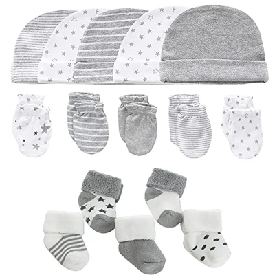 MAMIMAKA Baby Boys Caps Mittens and Thick Warm Socks Cotton Newborn Essentials Accessories (Hats+Gloves+Terry Socks), 0-6 Months