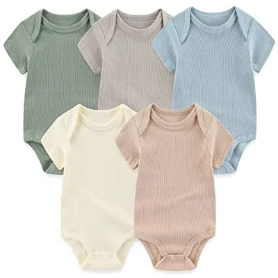 MAMIMAKA Baby Boys Short Sleeve Bodysuit Baby Grow Cotton Vest 5-pack,0-3 Months