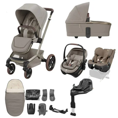 Maxi-Cosi Fame 10 Piece Ultimate Family XL Travel System Bundle with Coral Slide Pro - Oak Truffle