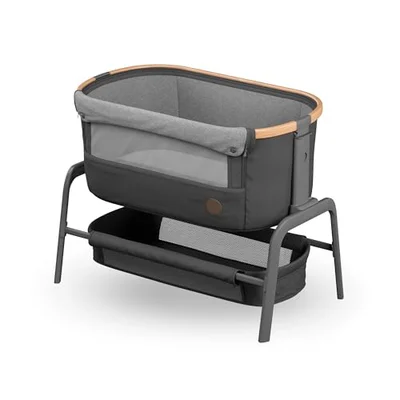 Maxi-Cosi Iora Co-Sleeper Crib, Foldable Baby Bedside Crib, 0–6 Months, max 9 kg, 4 Incline & 5 Height Positions, Easy Slide, Comfortable Mattress, Large Basket, Easy to Carry, Essential Graphite - Essential Graphite / 1 Count (Pack of 1)