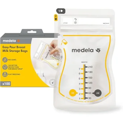 Medela Easy Pour Disposable Breastmilk Storage Bags, 210 ml Capacity, Leakproof Design with Milk Protection, Made Without BPA, Pack of 100 - White / 1 count (Pack of 1)
