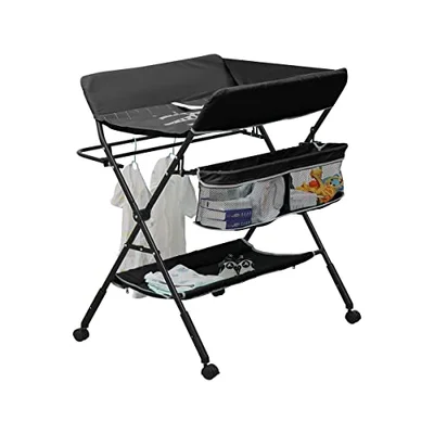 MeJa Baby Changing Table,Baby Changing Unit, Portable Folding Adjustable Changing Tables, Infant Care Station with Wheels and Storage, Diaper Organizer Station Table(Black) - black / 1 Count (Pack of 1)