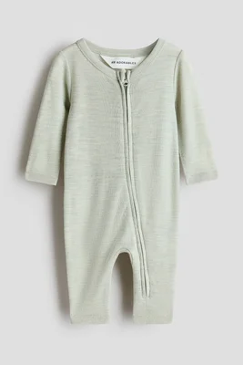 Merino wool jersey romper suit - Light dusty green