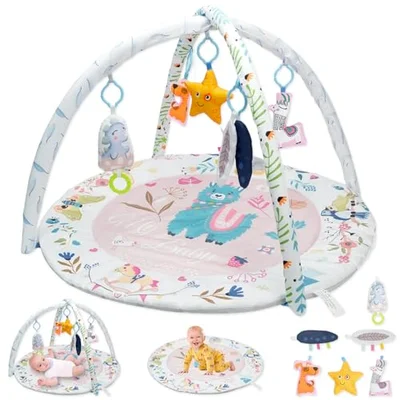 MFSLOVE Baby Play Mat, Baby Gym Play mat 0-12 Months,Baby Play Gym for Girl,Baby mats for Floor Play, Llama Theme - Multi-color