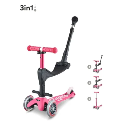 Micro Scooters 3 In 1 Deluxe Plus Scooter + Push Handle - Pink - Pink