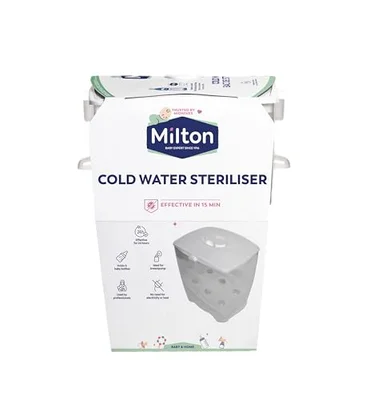 Milton Cold Water Steriliser, Kills 99% of Germs, Sterilises in 15 Minutes, Fits up to 6 Standard Baby Bottles, Used by Healthcare Professionals - White / 1 (Pack of 1)