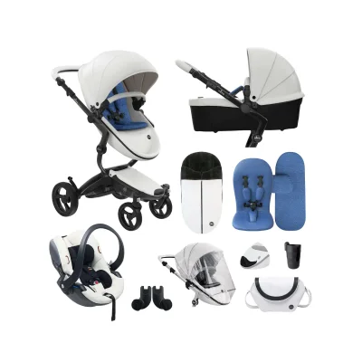 Mima Luxury 11 Piece Bundle inc iZi Go Car Seat - i-Size / Black / White / Denim Blue