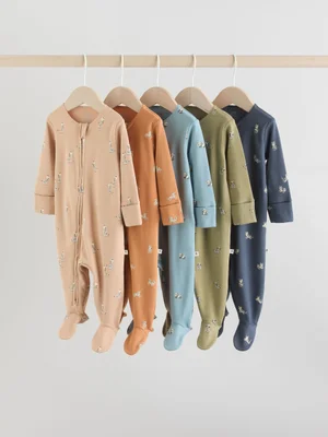 Mineral Blue 100% Cotton Two Way Zip Baby Sleepsuits