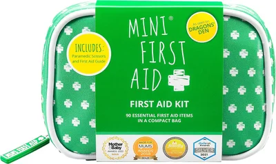 Mini First Aid Kit - 90 Items Kids First Aid Kit Includes Plasters, Bandages, Scissors, Tweezers & Burn Gel – for Car, Home, Office, Travel & Camping - Ideal for Babies & Kids – As Seen on Dragons Den