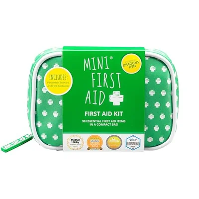 Mini First Aid Kit - 90 Items Kids First Aid Kit Includes Plasters, Bandages, Scissors, Tweezers & Burn Gel – for Car, Home, Office, Travel & Camping - Ideal for Babies & Kids – As Seen on Dragons Den - Green