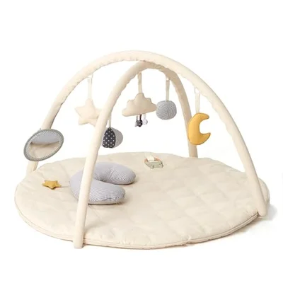 MiniDream Baby Play Mat & Activity Gym for Newborns - Playmat & Tummy Time Pillow with Six Detachable Toys - Beige / Large