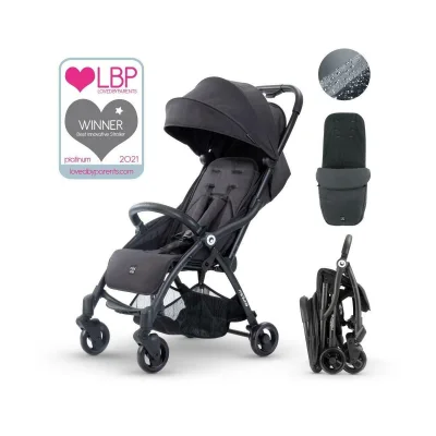 miniuno TouchFold Stroller-Black Herringbone - Black