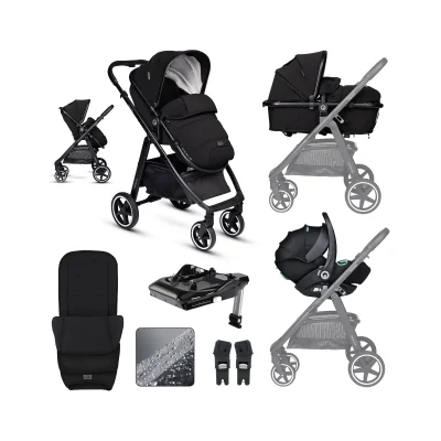 miniuno Toura Travel System with Lie Flat i-Size Carseat & Isofix Base - Black