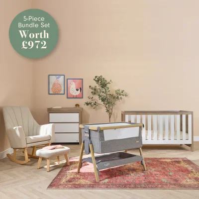 Modena Nursery Bundle With CoZee Bedside Crib (5 Piece)
