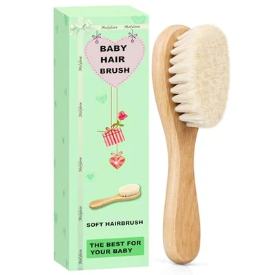 Molylove Baby Hair Brush with Wooden Handle and Super Soft Goat Bristles for Newborns, Infant, Toddlers, Kids