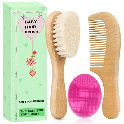 Molylove 3 Piece Baby Hair Brush and Comb Set