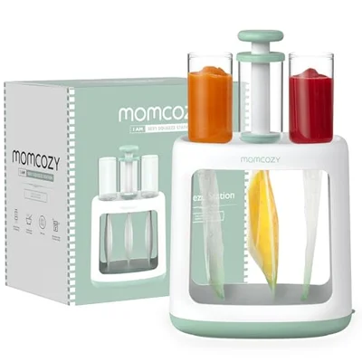 Momcozy Baby Food Squeezer for AutoMeal Baby Food Maker - White Green / With Reusable Bags