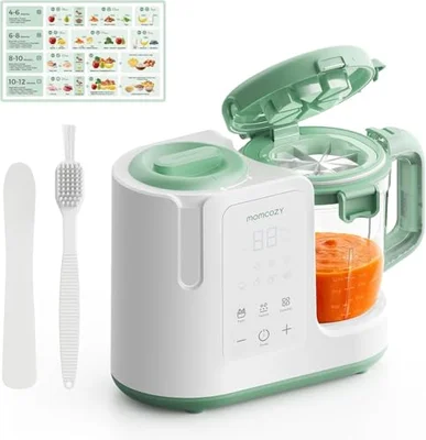 Momcozy AutoMeal Baby Food Maker, 1-Step Auto Steam & Blend Food Processor - Green White