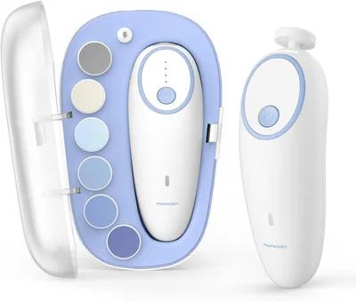 Momcozy Baby Nail File Electric, Gentle Baby Nail Trimmer Electric Rechargeable, Baby Nail Clipper Electric, 360° Fog LED Gentle Light, 7 Grinding Head Replacement Pads