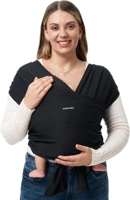 Momcozy Baby Wrap Carrier for 3.6-15kg, Easy to Wear Baby Sling Carriers from Newborn, Adjustable Baby Carriers for Newborn to Toddler, Black