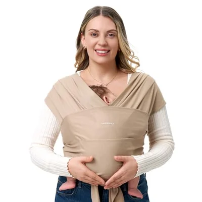 Momcozy Baby Wrap Carrier for 3.6-15kg, Easy to Wear Baby Sling Carriers from Newborn, Adjustable Baby Carriers for Newborn to Toddler, Black - Light Curry