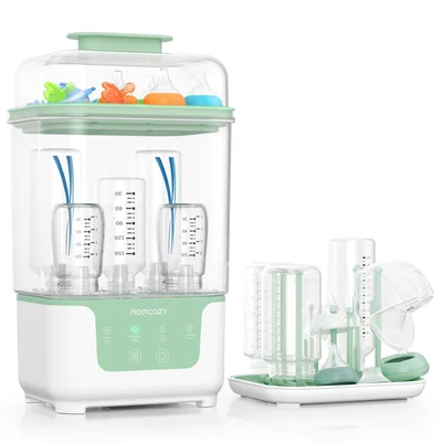 Momcozy Electric Steam Sterilizer & Dryer for Baby Bottles - Space Saving, 6 Bottle Capacity, 4-in-1 Compact Device for Baby Bottles, Breast Pump Accessories, Includes Drying Rack - Default