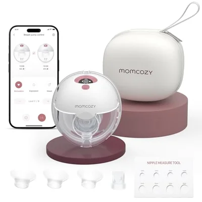 Momcozy M5 Smart Breast Pump, APP Controlled Wearable Hands‑Free Electric Pump, 3 Modes 9 Suction Levels, Portable Lightweight Pump, 24mm Flange, 1 Count, Cozy Red - Red / 1 Count-APP (24mm)