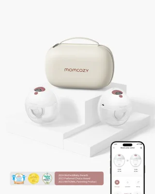 Momcozy M5 Smart Breast Pump, APP Controlled Wearable Hands‑Free Electric Pump, 3 Modes 9 Suction Levels, Portable Lightweight Pump, 24mm Flange, 1 Count, Cozy Red