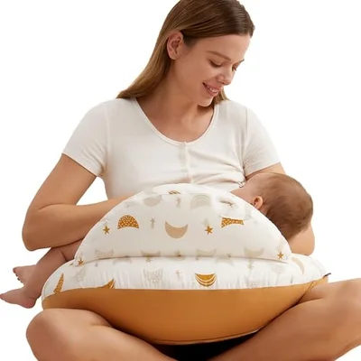 momcozy Nursing Pillow With Breastfeeding - Ergonomic Support & Original Security Fence to Baby' Safety - Making Breastfeeding Easy and Comfort for Mom & Baby - Removable Cotton Cover, Pink