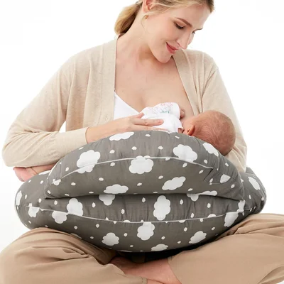 momcozy Nursing Pillow With Breastfeeding - Ergonomic Support & Original Security Fence to Baby' Safety - Making Breastfeeding Easy and Comfort for Mom & Baby - Removable Cotton Cover - Gray / Regular