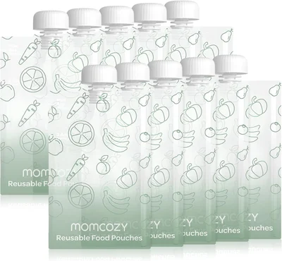 Momcozy Reusable Baby Food Pouches for Toddlers,BPA Free Plastic,Food Safe,Freezer Safe,Refillable for Applesauce Yogurt & Puree Squeeze Pouch,10 Packs,3.4-4oz - 3.4-4oz