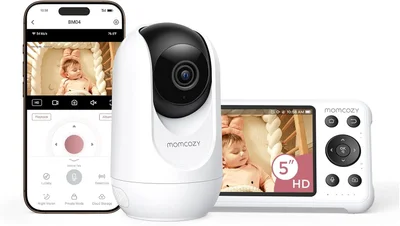 momcozy Smart WiFi Baby Monitor – 1080P HD Screen, Motion & Cry Alerts, Night Vision, Safe Zone & Temperature Monitoring, 2-Way Talk, App & Parent Unit Access, Wall-Mountable