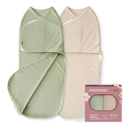 momcozy Swaddles for Newborns 0-3 Months, Quiet Fastener Swaddle Wrap, Easy for New Parents, Reduces Startle Reflex, 2-Pack, Khaki & Green