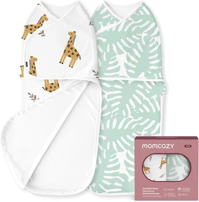 momcozy Swaddles for Newborns 0-3 Months, Quiet Fastener Swaddle Wrap, Easy for New Parents, Reduces Startle Reflex, 2-Pack, Bravery