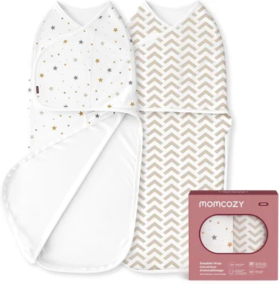 momcozy Swaddles for Newborns 0-3 Months, Quiet Fastener Swaddle Wrap, Easy for New Parents, Reduces Startle Reflex, 2-Pack, Bravery