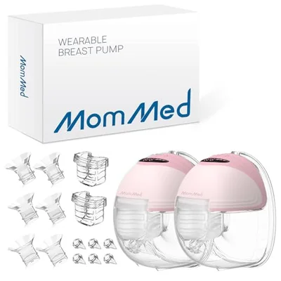 MOMMED Double Breast Pumps, Breast Pumps Hands Free with 3 Mode & 12 Levels, Rechargeable, Leak-Proof Design Electric Breast Pumps, 24 mm Wearable Breast Pumps, Includes 17/19/21 mm Flange Inserts