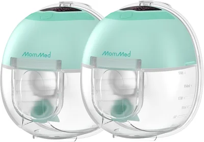 MomMed S33 Wearable Breast Pump, Ultra-Quiet in-Bra Pump for Work & Night, One-Tap Pause, Night Light, Leakproof, 4 Modes 9 Levels, 17/19/21mm Inserts (Green, S33 Double Basic)