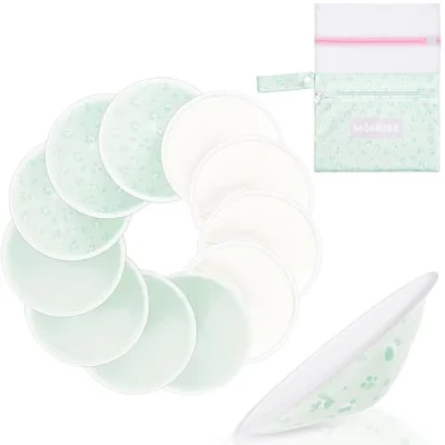 MOMUSE Reusable Breast Pads Nursing Pads 12 Pack, Washable - Green / 12pcs