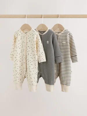 Monochrome Waffle Baby Sleepsuits 3 Pack (0mths-3yrs) - Size First Size