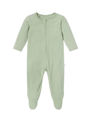 MORI Baby Ribbed Sleepsuit, Sage