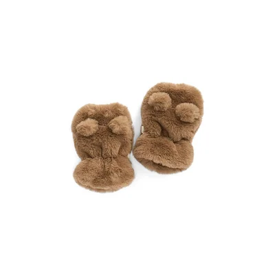 Mori Bear Faux Fur Mittens - Brown / 6-12m