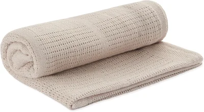 MORI Cellular Blanket Taupe Organic Cotton Bamboo 70x100cm Lightweight Breathable for Newborn Durable Comfortable Swaddle Ideal for Cot Crib Moses Basket Pram or Travel