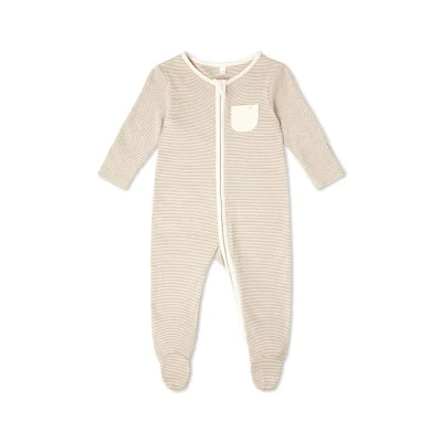 MORI Clever Zip Sleepsuit - Safari - Oatmeal Stripe / 12-18m