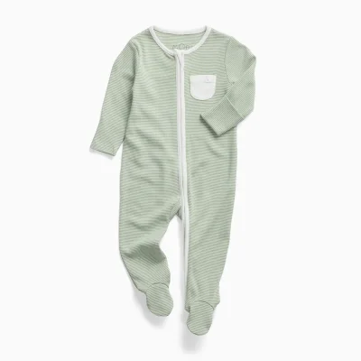 MORI Clever Zip Sleepsuit - Sage Stripe