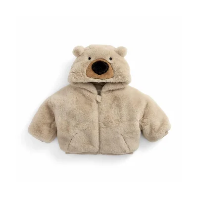 MORI Faux Fur Bear Hooded Jacket - Beige